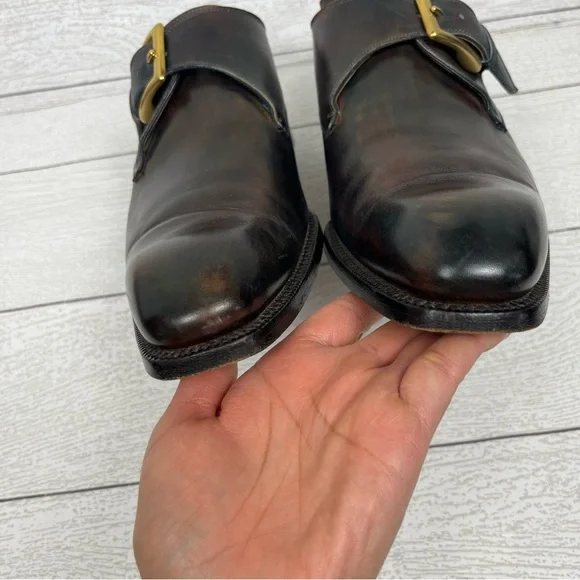 CALZOLERIA HARRIS x BARNEY'S NEW YORK Brown Iridescent Monk Strap Loafers Sz 8.5